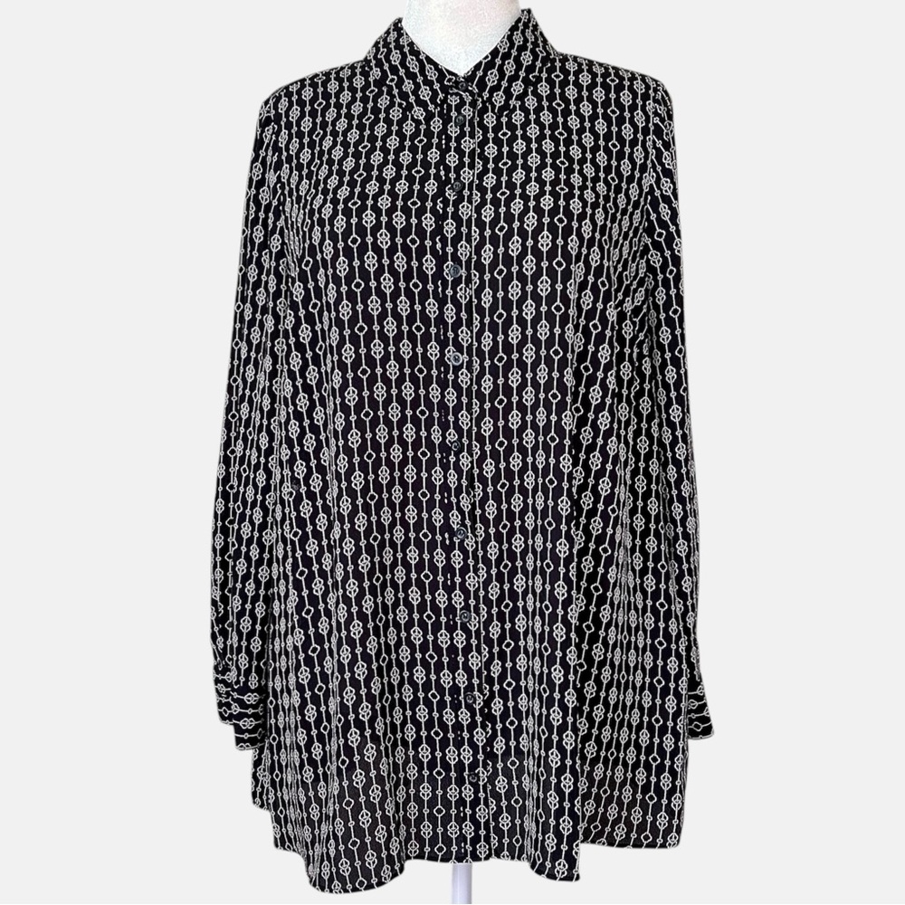NWOT Lane Bryant Geometric Pattern Button-Up Blouse - Black/White - 14/16
